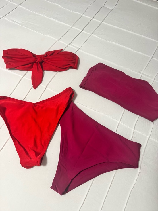 Cupshe Other - Cupshe Red and Magenta Mix Bandeau Bikini Set